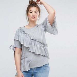 ASOS Curve Gray Ruffle T-Shirt